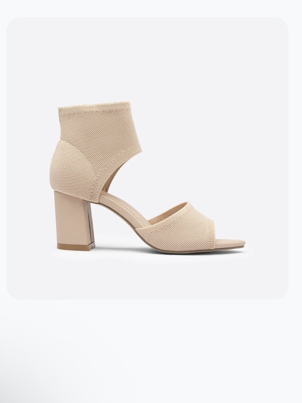 Knit Ankle Cuff Block Heel Sandal in Beige
